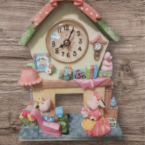 Decorative "Sweet Home" cow Family Mantel Clock Figurine - Picture 2 of 11